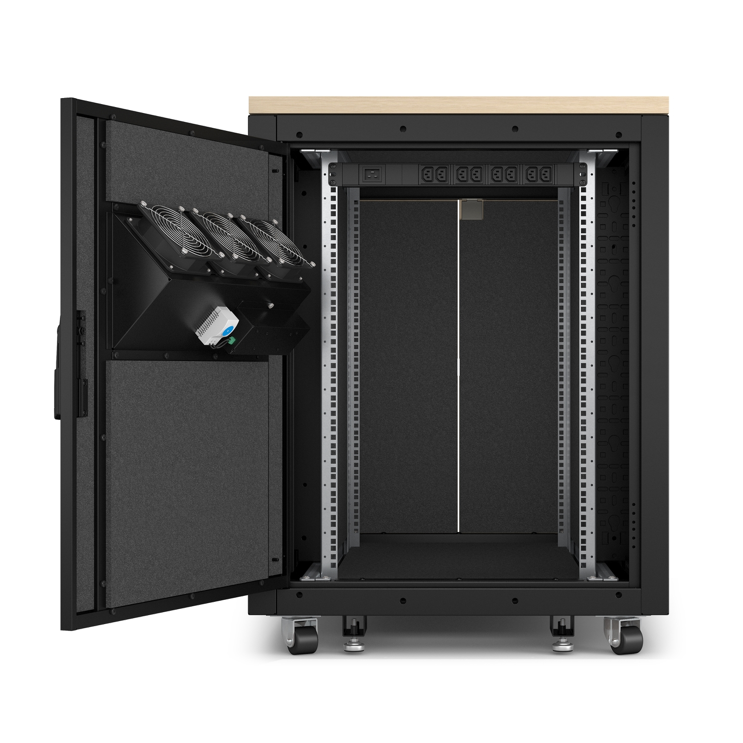 Servergehäuse, Rack-Einschrank, Kaltgange-Gehäuse, schließbare Tür, Rollräder