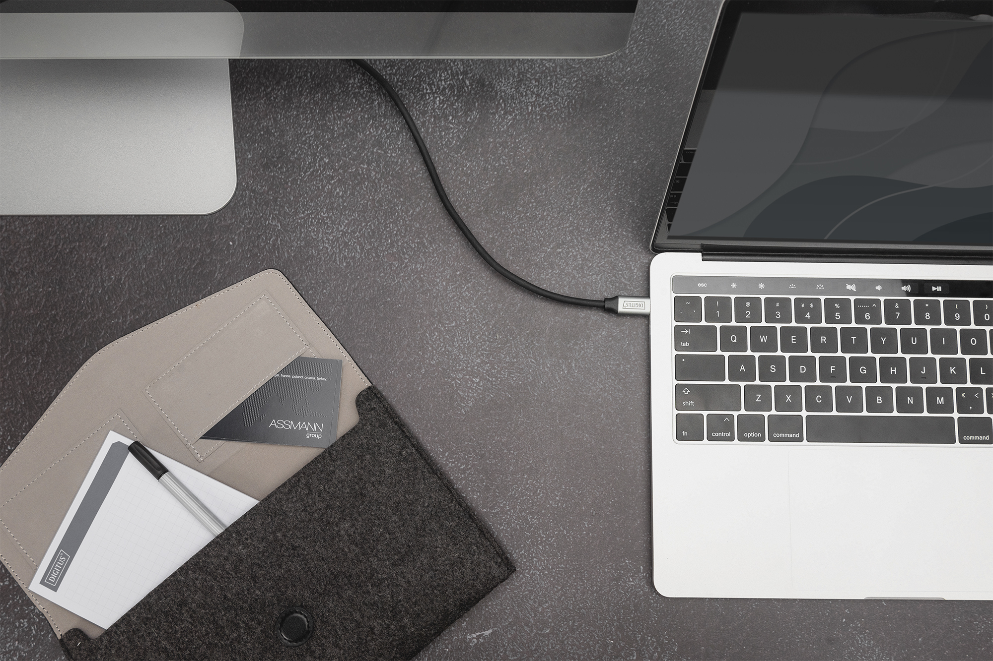 laptop, Tastatur, Kabel, Notizbuch, Brieftasche