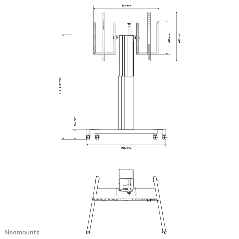 Neomounts Motorisierter Bodenständer - 150 kg - 106,7 cm (42") - 2,54 m (100") - 800 x 600 mm - Höhenverstellung - Silber