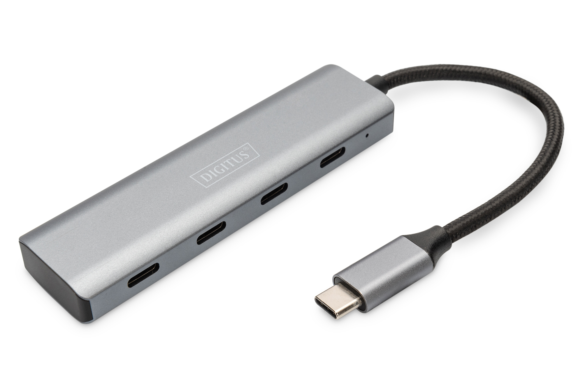 USB-C-Hub, Multiplayer?, Aluminium, Grau, Geflochtenes Kabel
