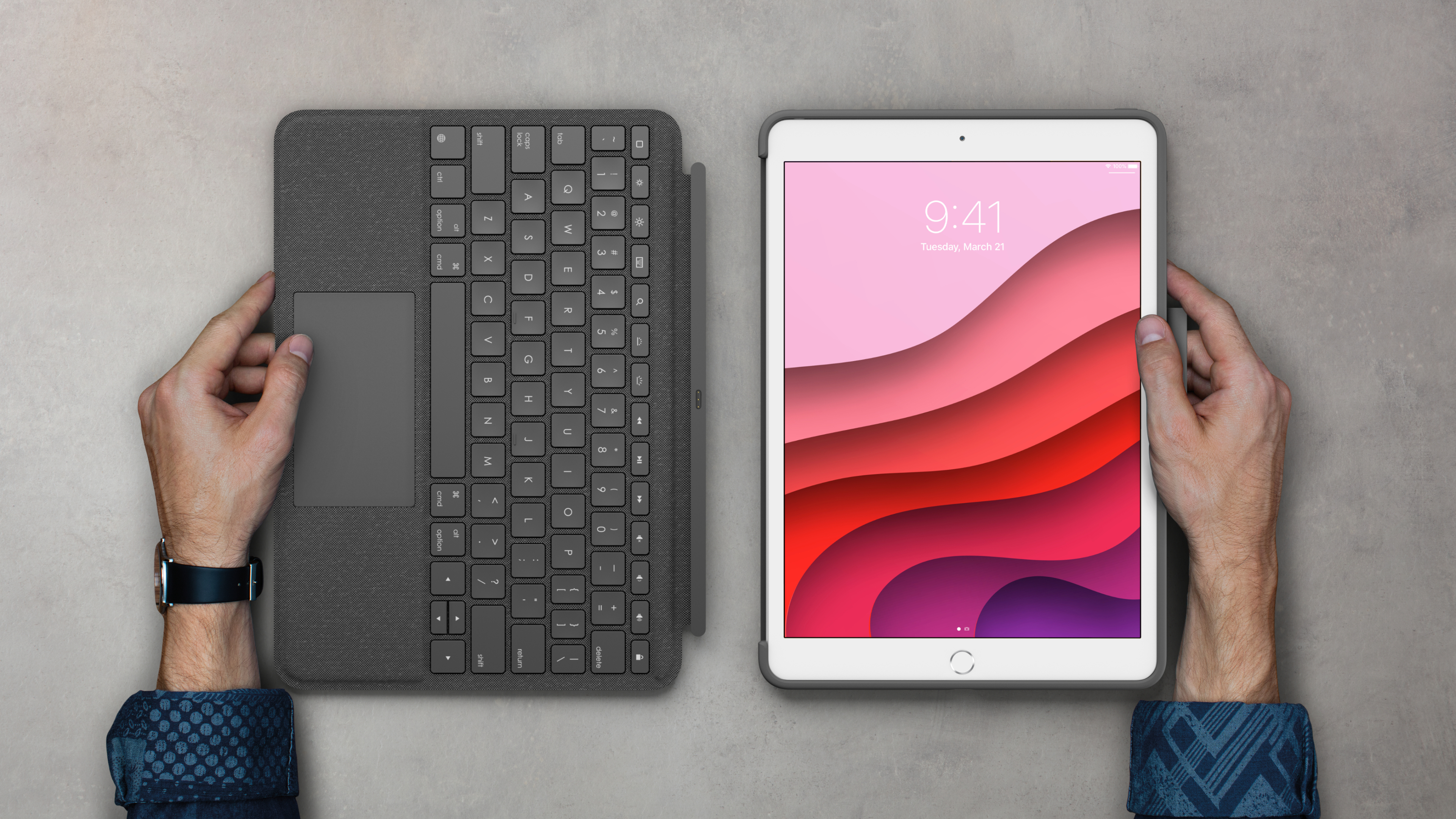 Logitech Tastatur Combo Touch - Tastatur und Foliohülle - mit Trackpad - hintergrundbeleuchtet - Apple Smart connector Deutsch - Graphite