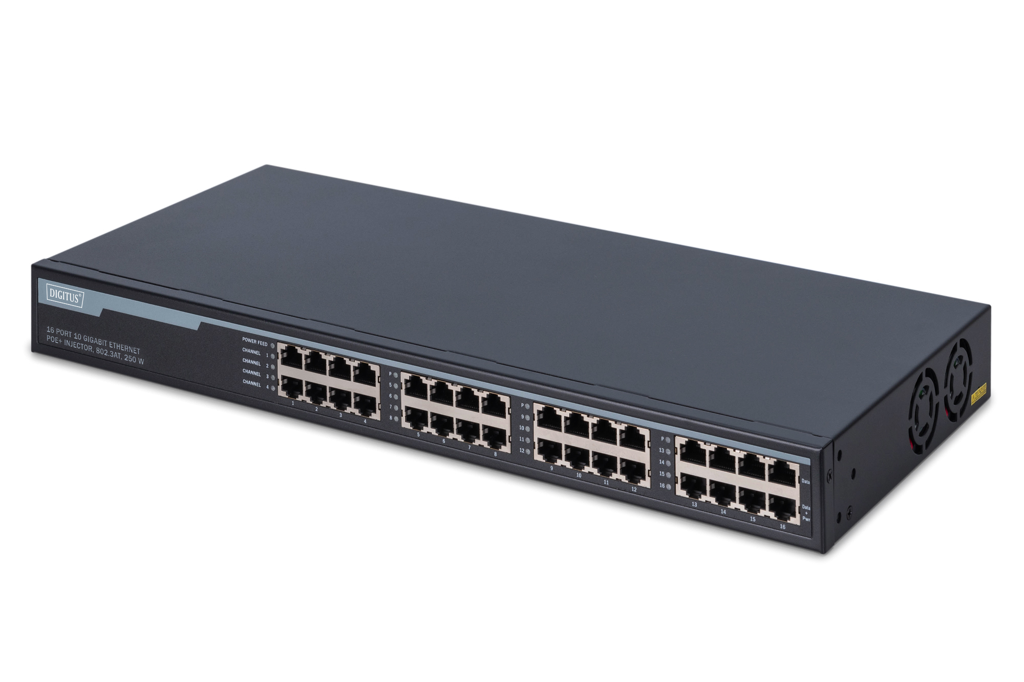 DIGITUS DN-95116 16-Port Gigabit Ethernet PoE+ Injektor, 802.3at, 250 W Elektronik, Hardware, Computerausrüstung, Knotenpunkt