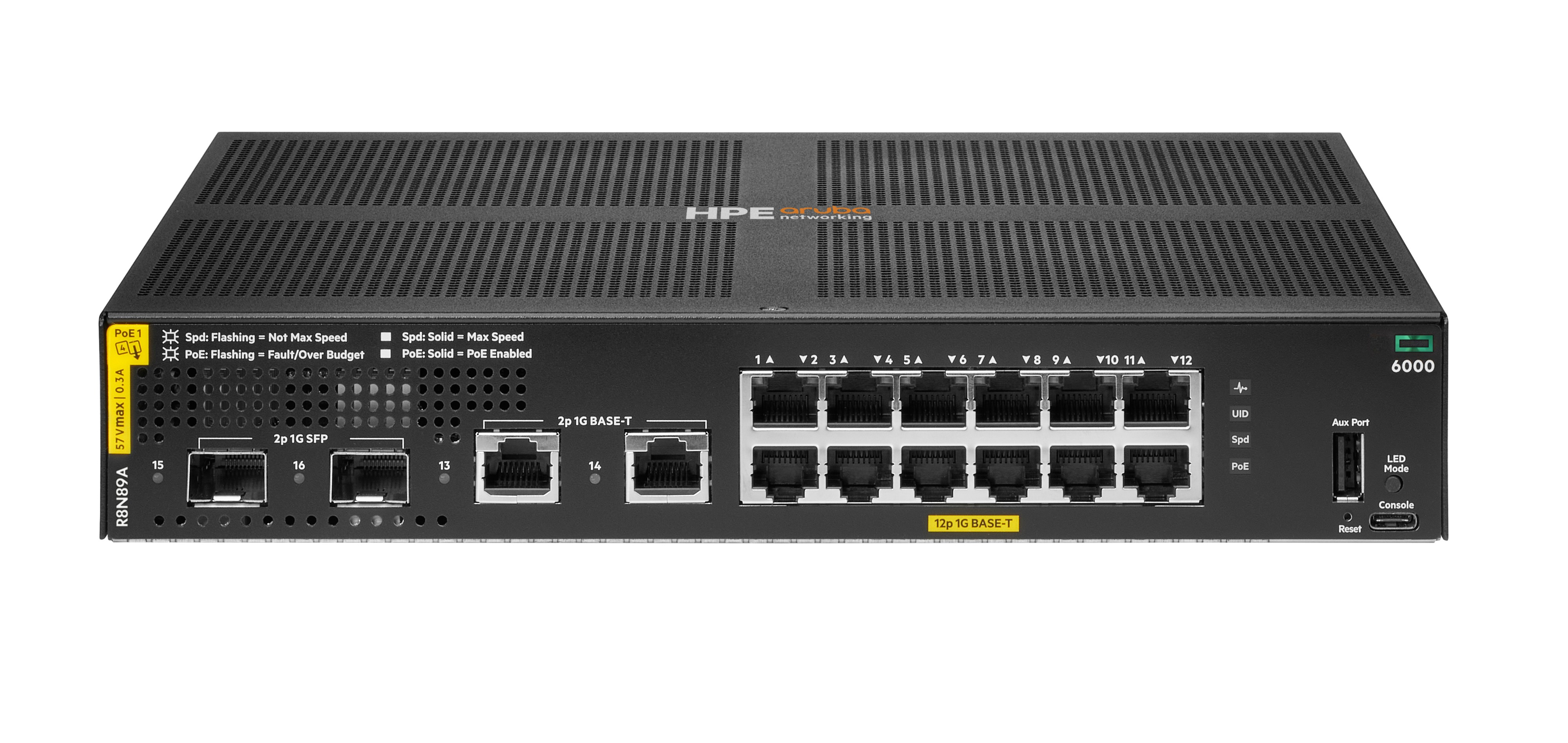HPE R8N89A Aruba 6000 12 x 10/100/1000 (PoE+) + 2 x Gigabit SFP + 2 x 1000Base-T, Elektronik, Hardware, Anzeigetafel, Computerausrüstung