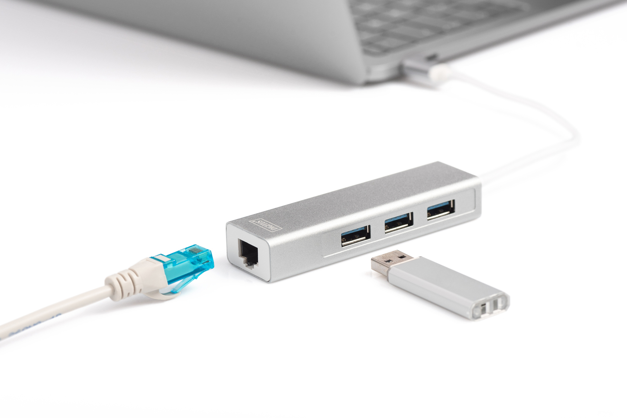 USB-Hub, Ethernet-Adapter, USB 3.0 Hub, RJ45-Port, Metallgehäuse