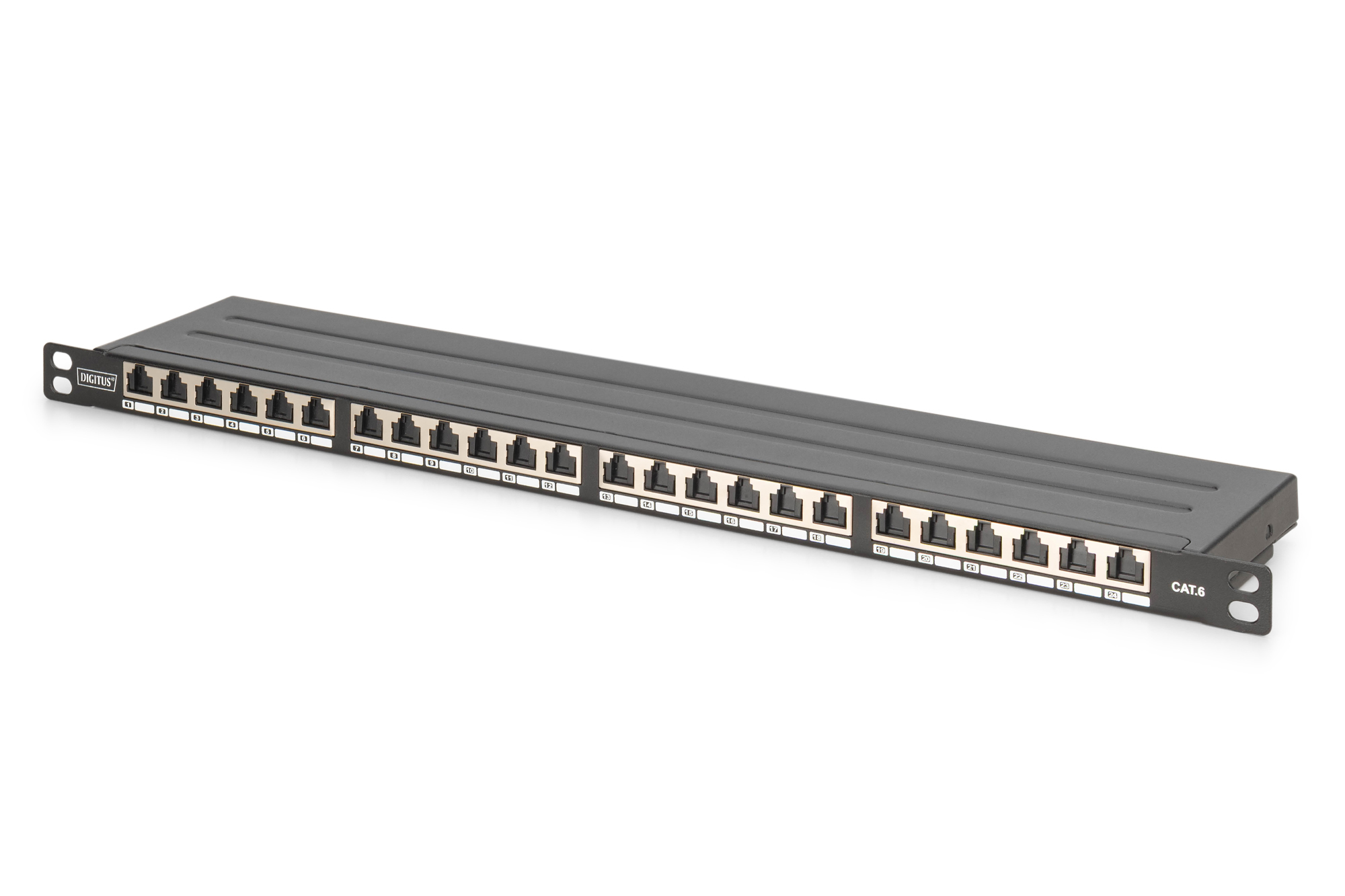 DIGITUS Schrank Zubehör 19" Patch Panel CAT 6 Klasse E geschirmt 24-Port 0,5HE inkl. Staubschutz 8P8C LSA Schwarz RAL 9005 DN-91624S-SL-SH Elektronik, Hardware, Computerausrüstung