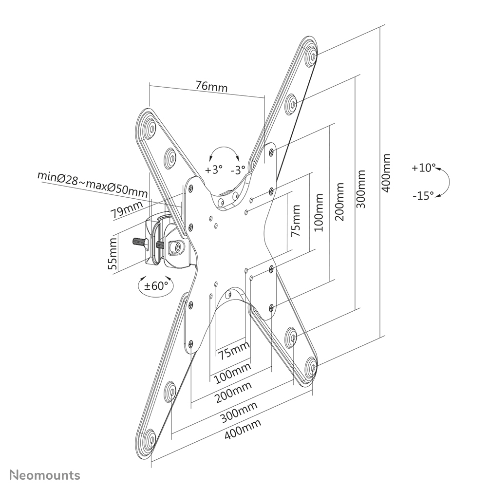 Neomounts Screen Pole Clamp/Truss Mount 1 pivot VESA 400x400 - Zubehör TFT/LCD-TV