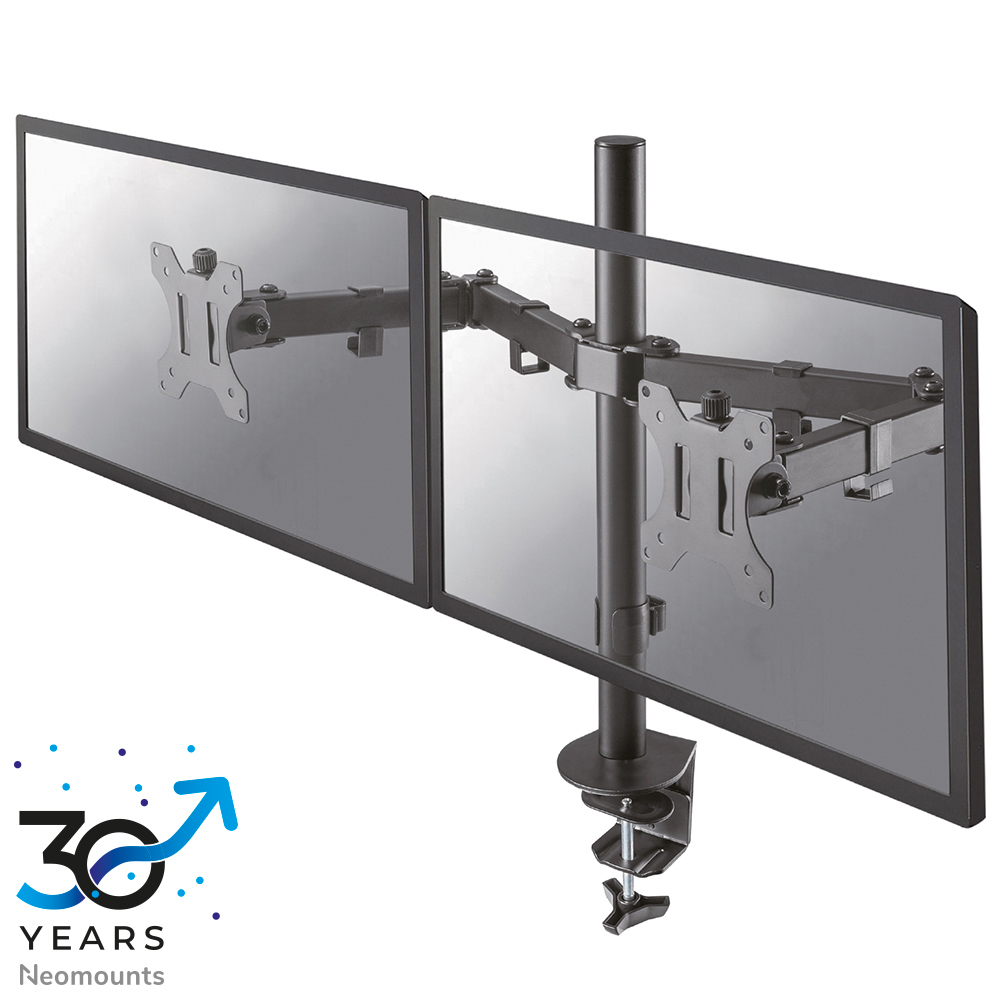 dual monitor mount, monitor arm, VESA compatible, adjustable, clamp mount