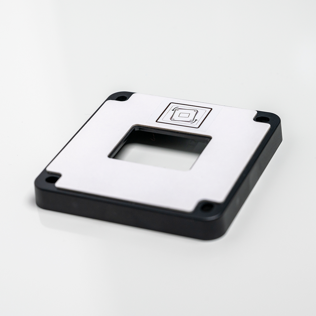 CPU-Plate, quadratisches-Lochblech, Metallplatte, schwarze-Basis, Aussparung