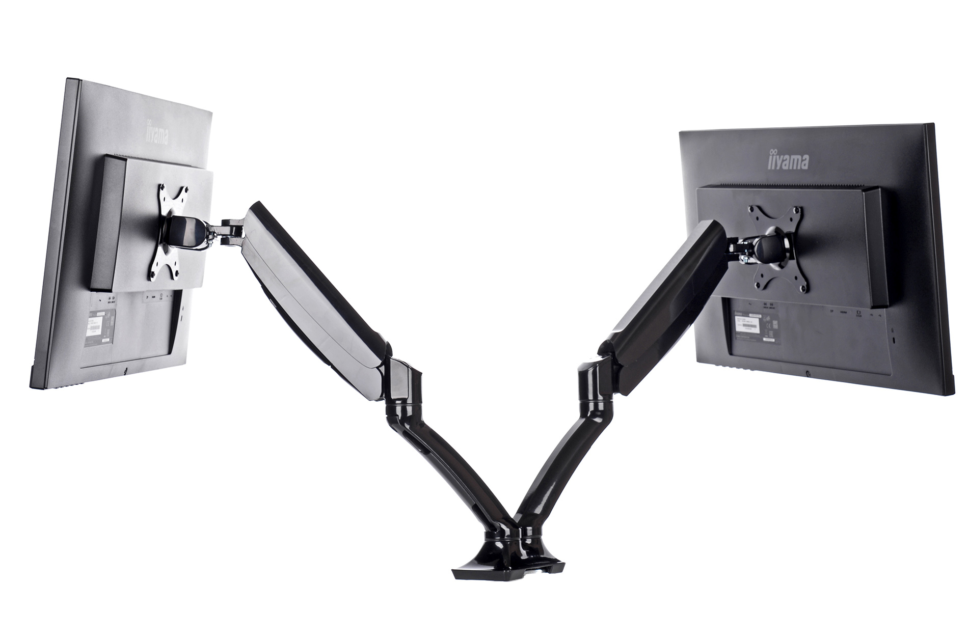 monitorarme, duale Monitorhalterung, ergonomische Halterung, verstellbare Arme, schwarz