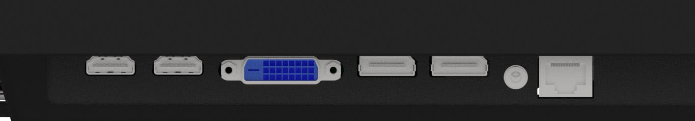 VGA-Anschluss, HDMI-Anschlüsse, DVI-Anschluss, RJ-45 Ethernet, USB-Anschlüsse