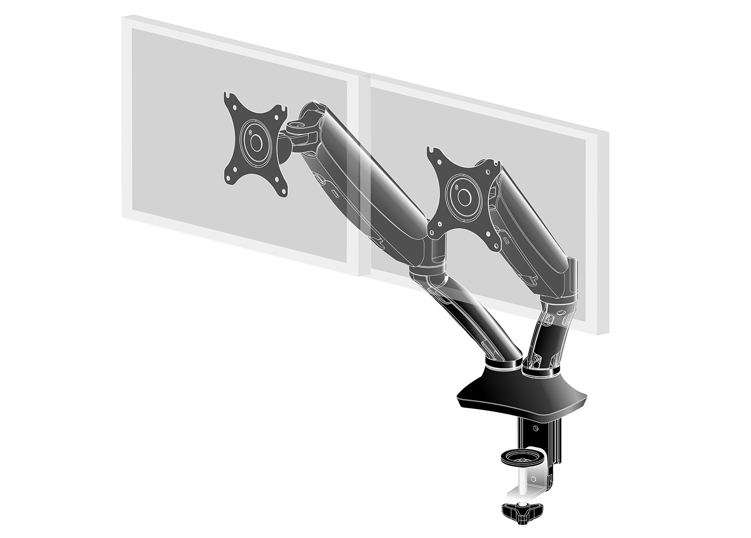 monitor-arm, dual-monitor, articulating, gas-spring, mounting-plate