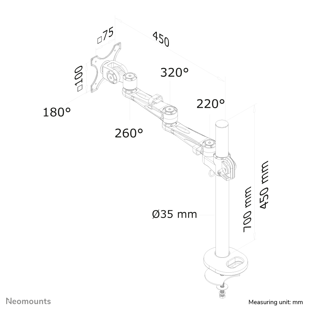 Neomounts Monitor-Tischhalterung - 10 kg - 25,4 cm (10") - 76,2 cm (30") - 100 x 100 mm - Höhenverstellung - Silber