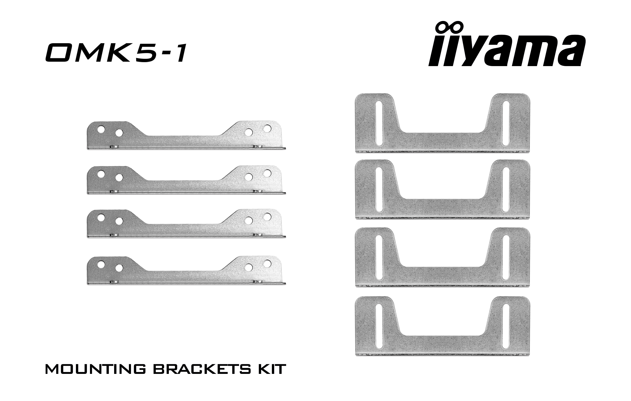 Brackets kit, Mounting brackets, Metal brackets, Screw holes, Flat metal