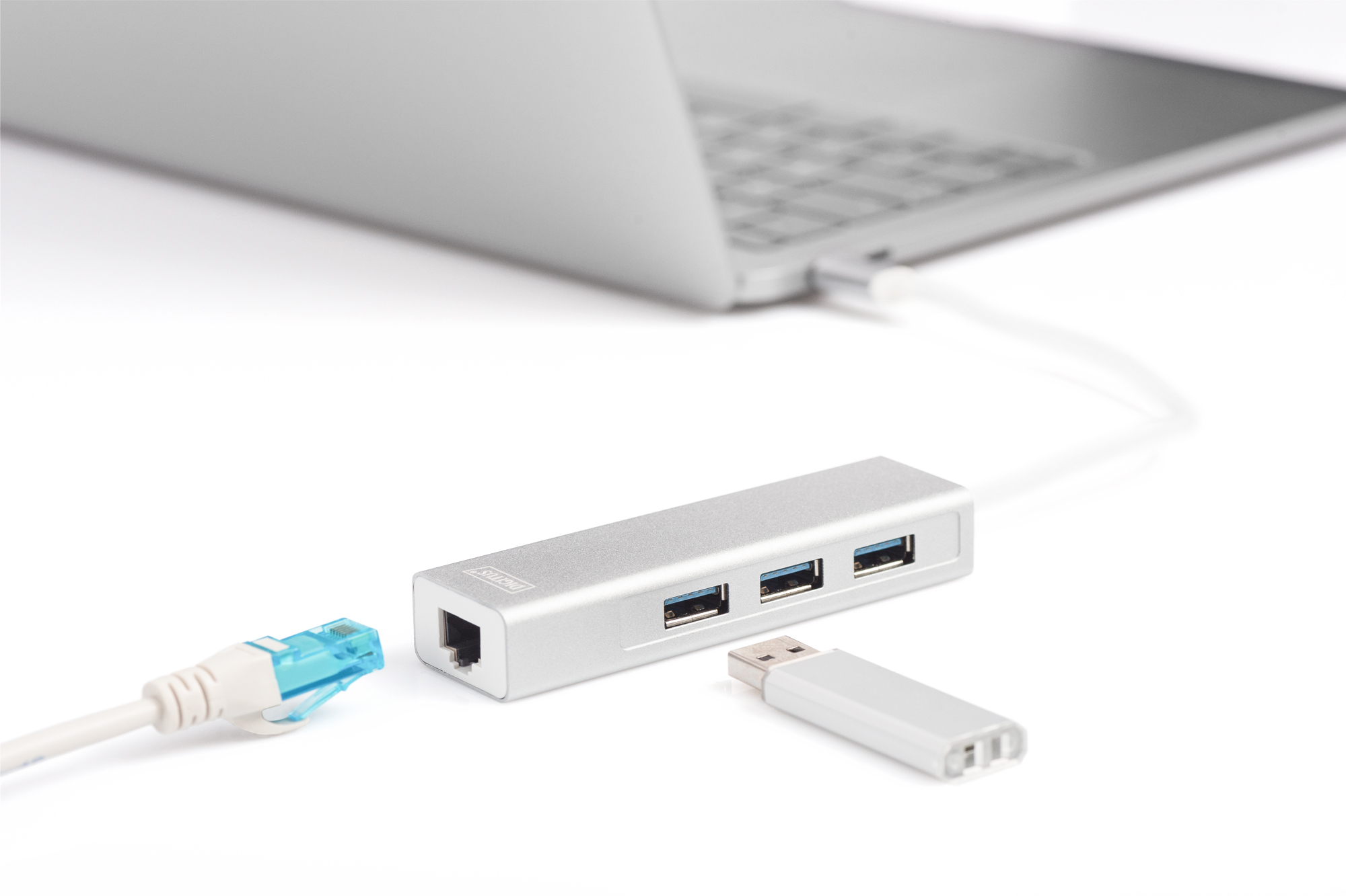 USB-Hub, USB 3.0, Ethernet-Adapter, Aluminium-Gehäuse, Kabel-Set