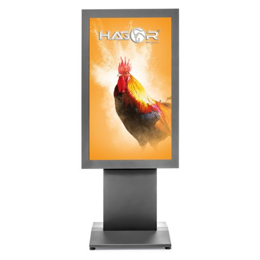 Hähnchen, Werbedisplay, digitale Beschilderung, oranges Panel, Standkiosk