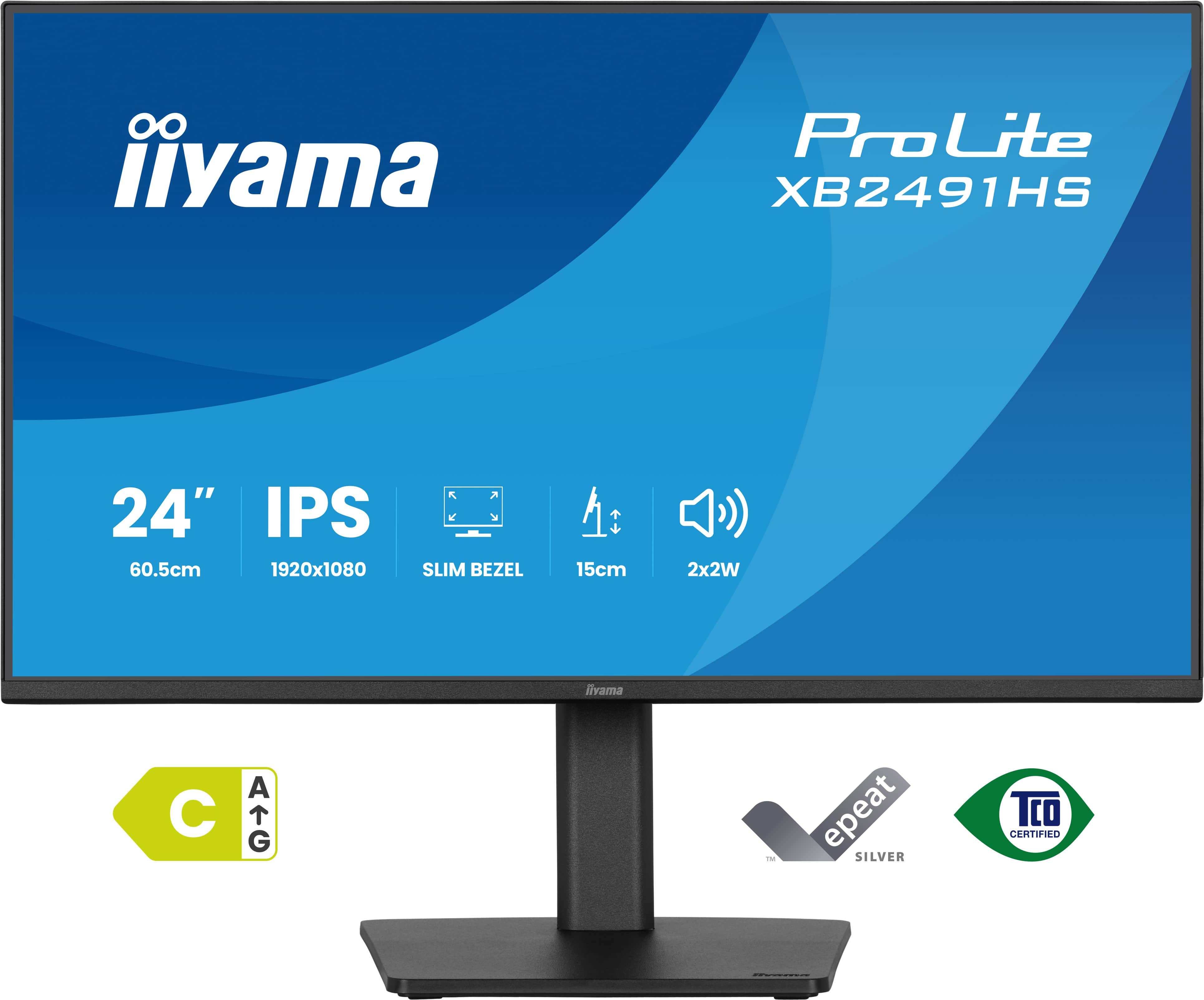 24 Zoll, LED-Monitor, IPS-Panel, Schlankes Gehäuse, Ständerhöhe: 15cm