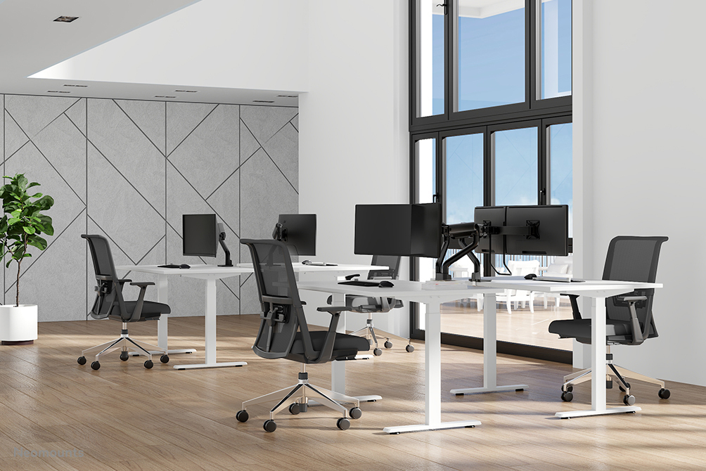 Neomounts Select Desk Mount double display crossbar topfix clamp