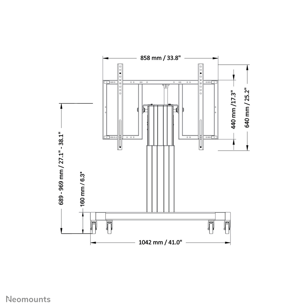 Neomounts Motorisiertes Bodenständer - 150 kg - 106,7 cm (42 Zoll) - 2,54 m (100 Zoll) - 800 x 600 mm - Höhenverstellung - Silber