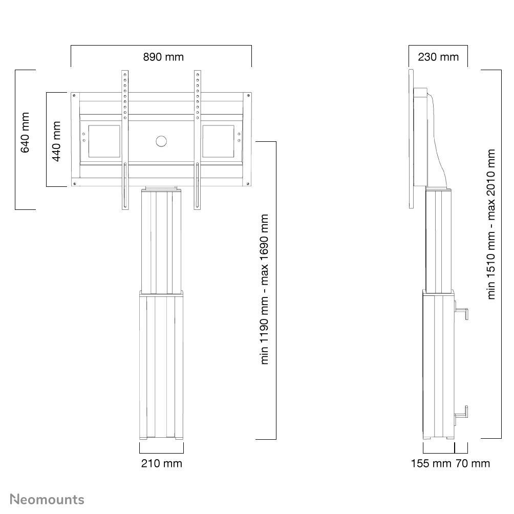 Neomounts motorisierte Wandhalterung - 106,7 cm (42 Zoll) - 2,54 m (100 Zoll) - 150 kg - 200 x 200 mm - 800 x 600 mm - Silber