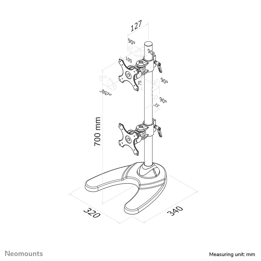 monitor-arm, einstellbar, befestigung, stativ, abmessungen mm