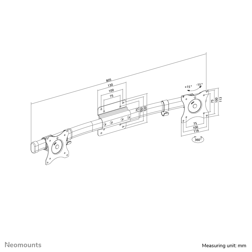 Neomounts FPMA-CB100BLACK - Wandhalterung für 2 LCD-Displays - Schwarz