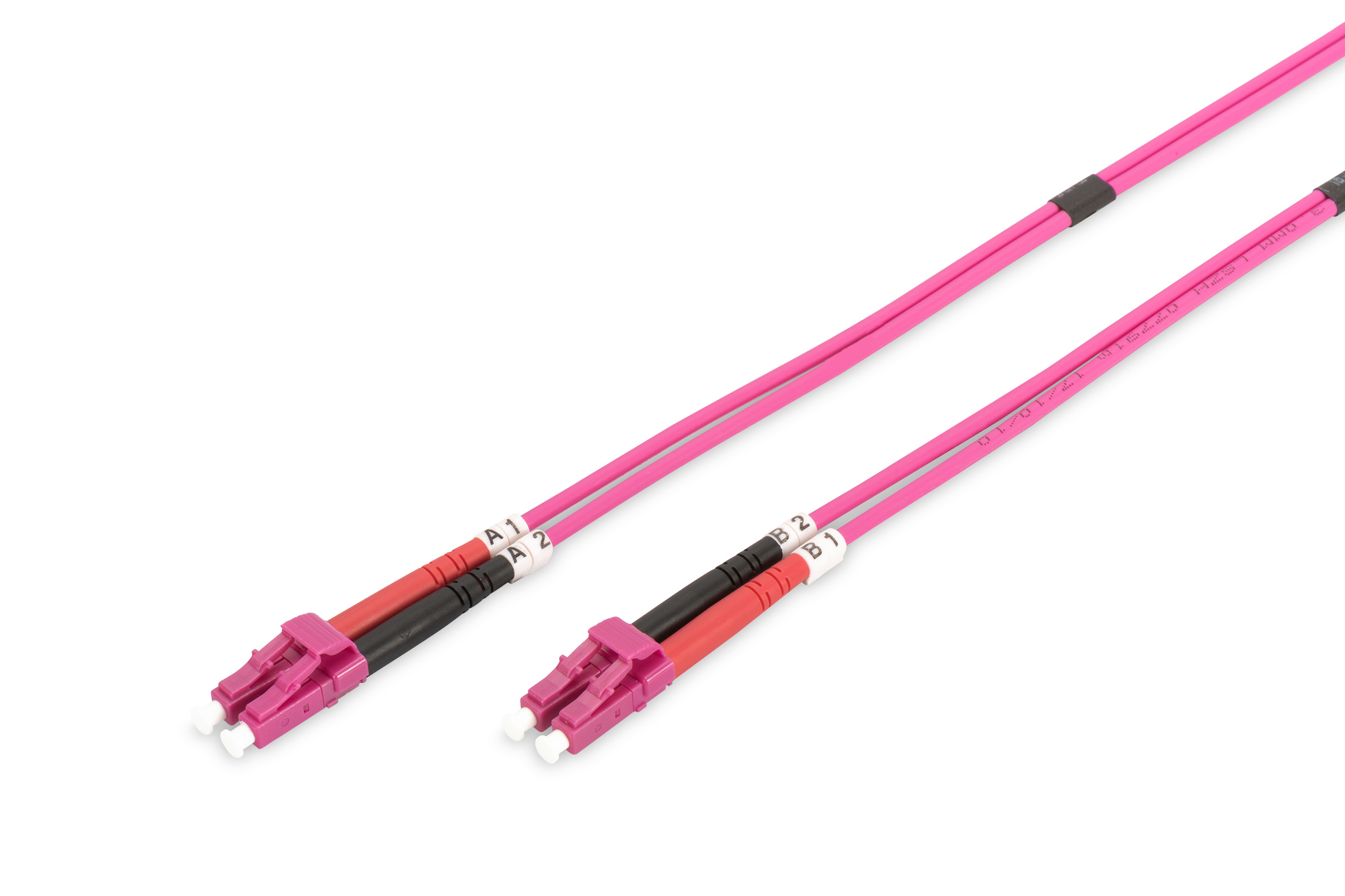 fiber optic cable, pink cable, two-pin connector, fiber patch cable, jacketed cable