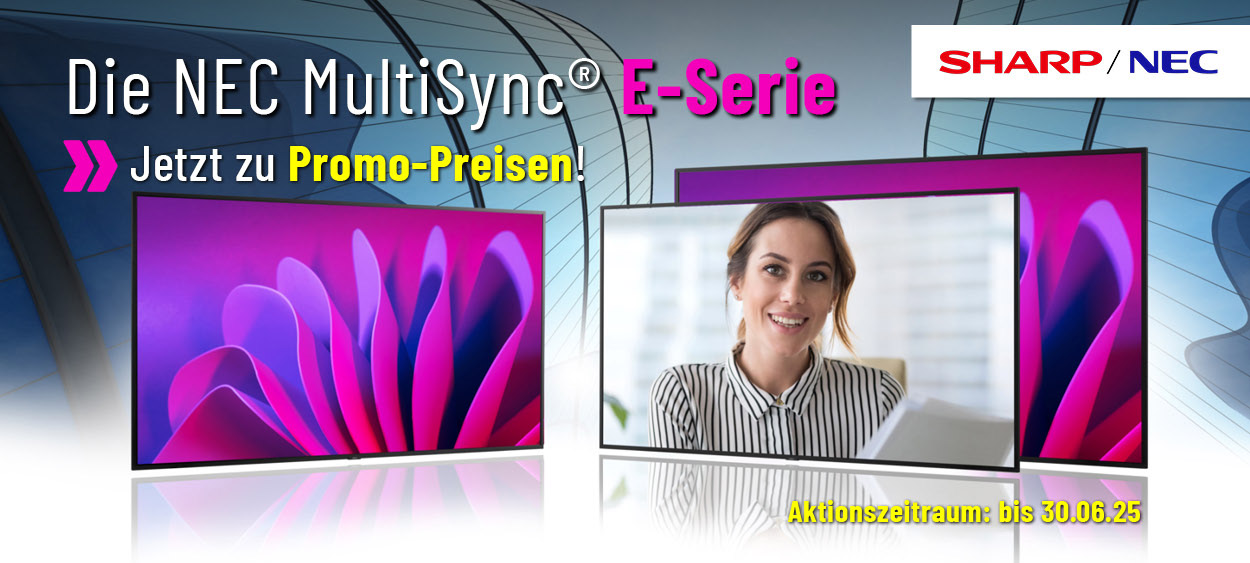 SharpNEC_E-Serie_Promo_Mailing 2 Bildschirm, Violett, Computerausrüstung, Überwachen, Person