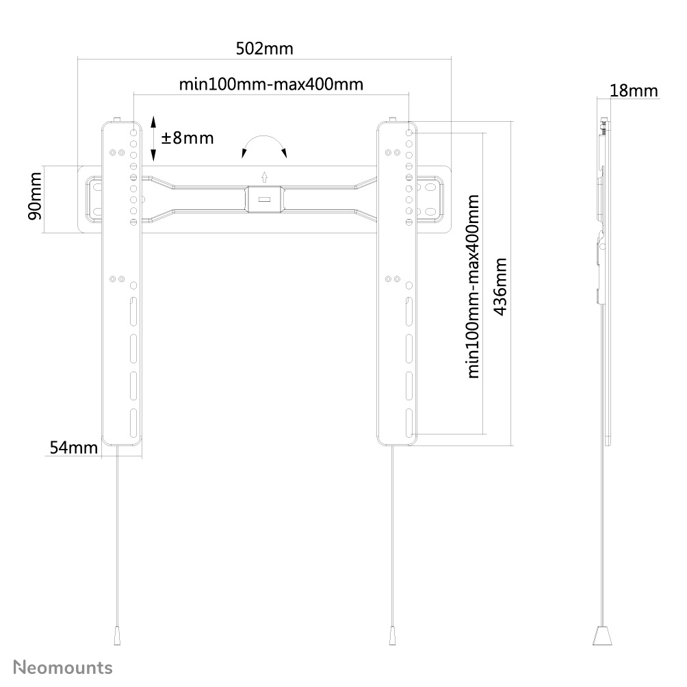 Neomounts Monitor-Wandhalterung - 81,3 cm (32 Zoll) - 139,7 cm (55 Zoll) - 35 kg - 100 x 100 mm - 400 x 400 mm - Schwarz
