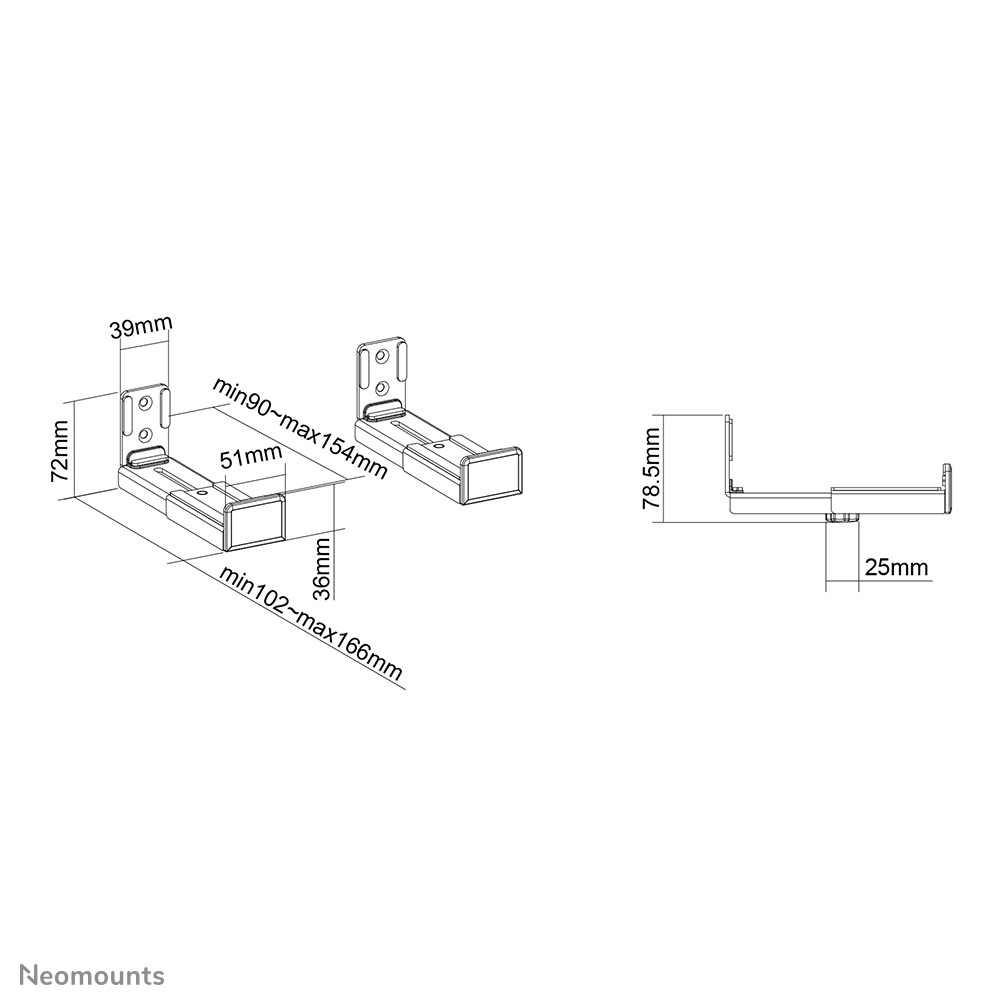 Neomounts Videobar-/Soundbar-/Lautsprecher-Halterung - 15 kg - Schwarz - China - 78,5 mm - 51 mm - 166 mm