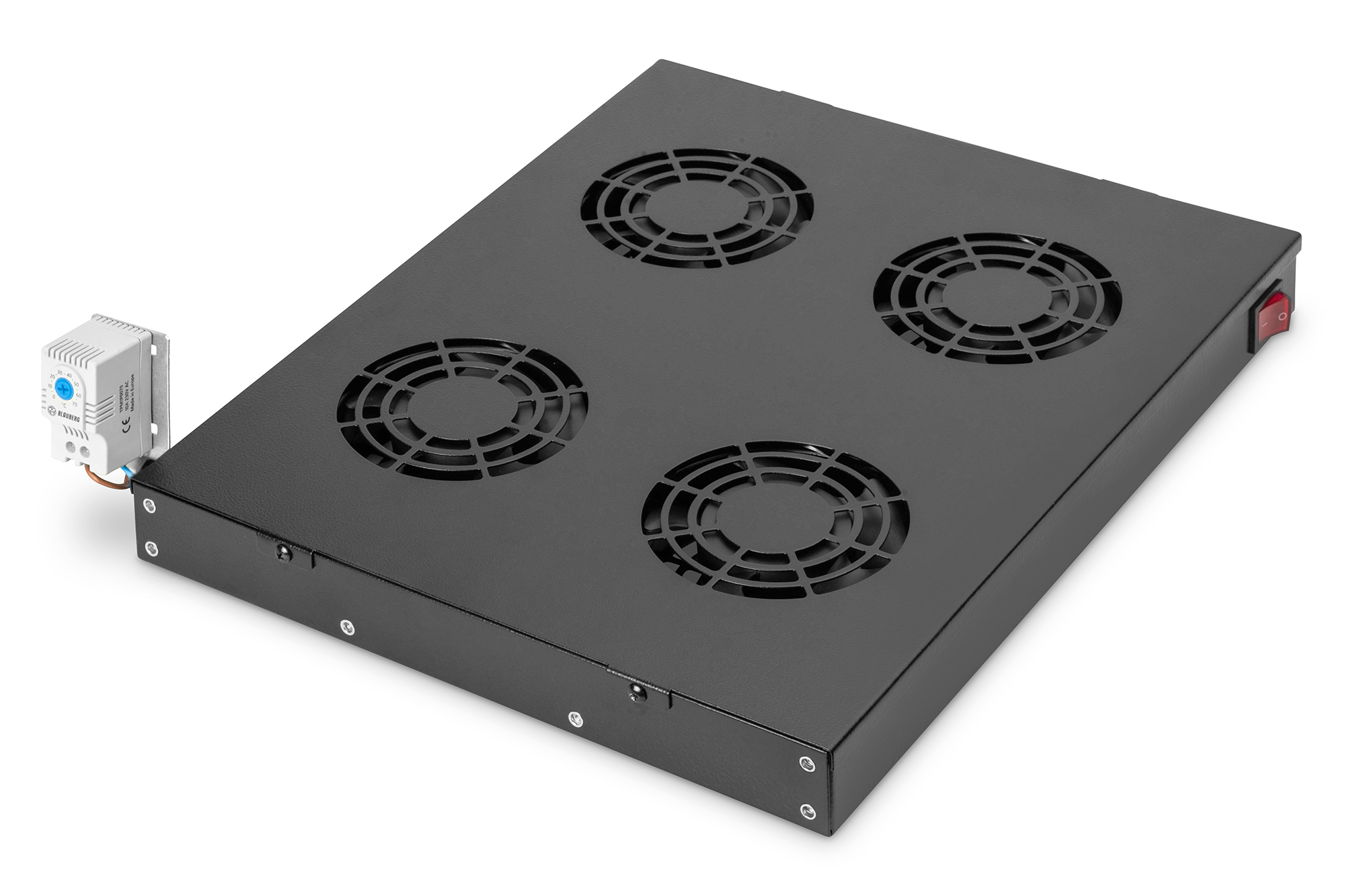 DIGITUS DN-19 FAN-4-HO-SW Schrank Zubehör 19" Lüftereinheit für variable 19"-Montage 483 mm 4 Lüfter Thermostat Schalter schwarz RAL 9005 DN-19 FAN-4-