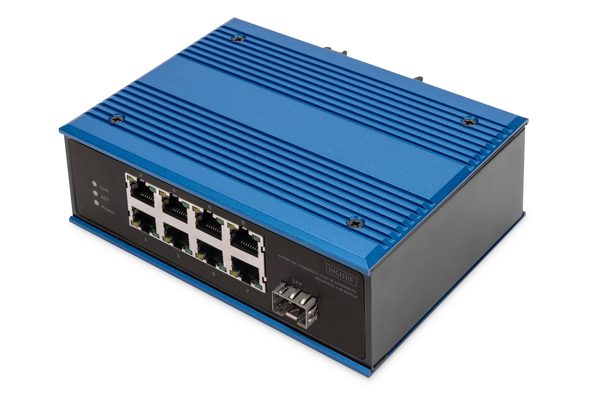 Netzwerk-Switch, 8-Port, PoE-Switch, Rack-mounter, Industrial
