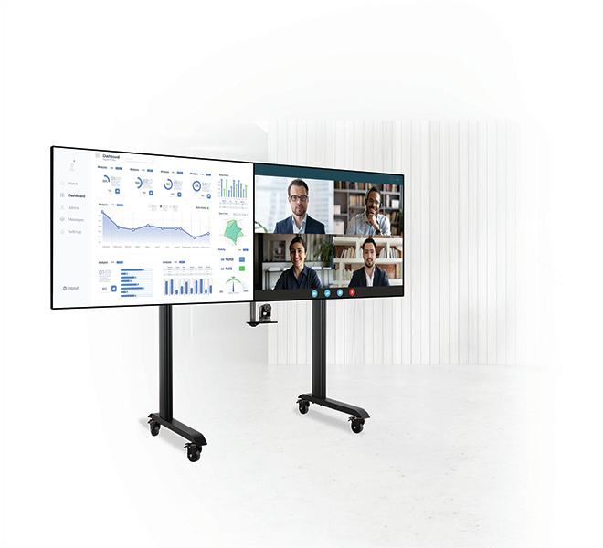 B-TECH SYSTEM X - XL Twin Screen VC Trolley with Webcam Shelf for 75" Displays BT8517/B