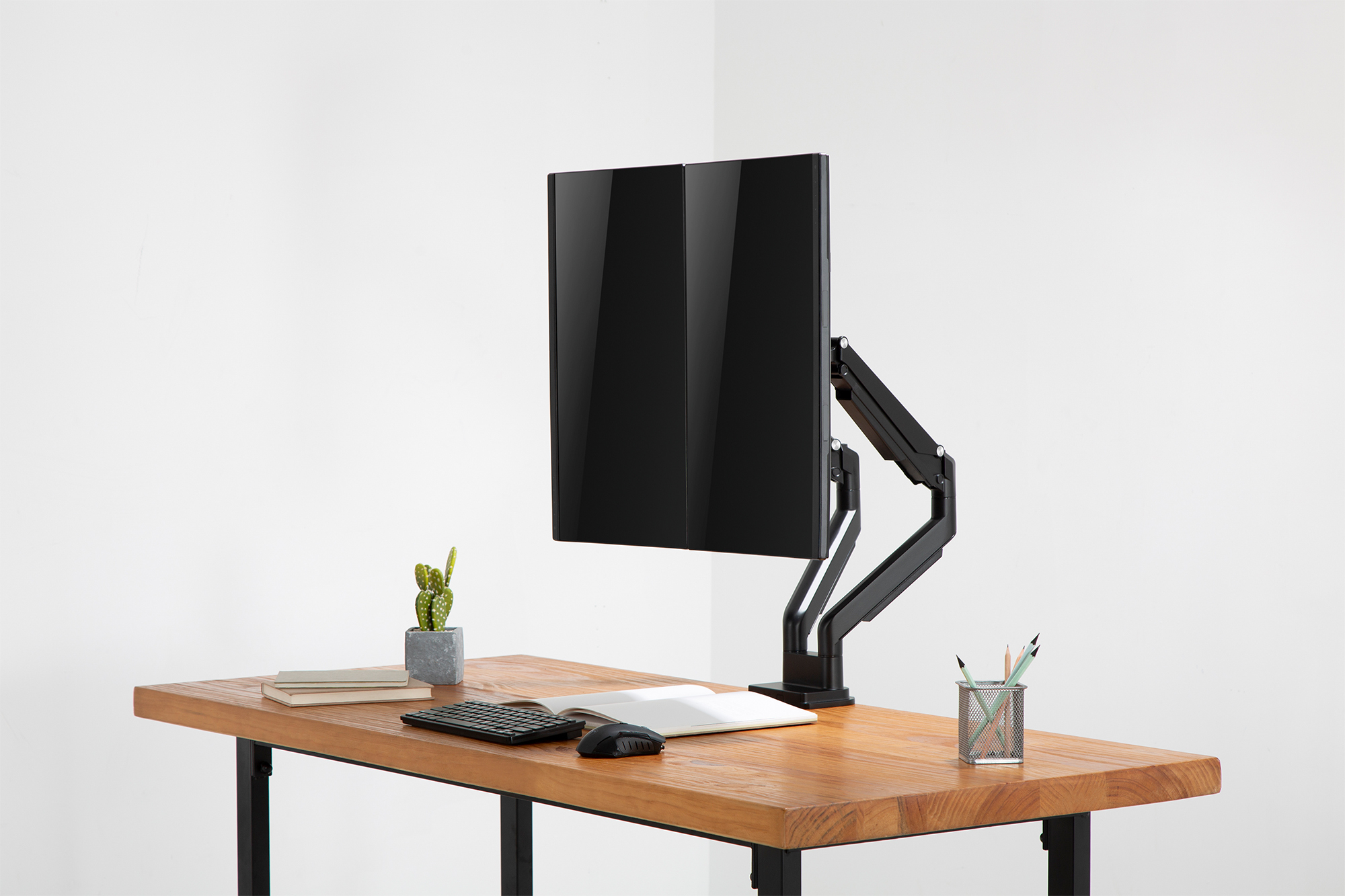 monitor, duo-monitor, Schreibtisch-Setup, elastischer Arm, schwarz