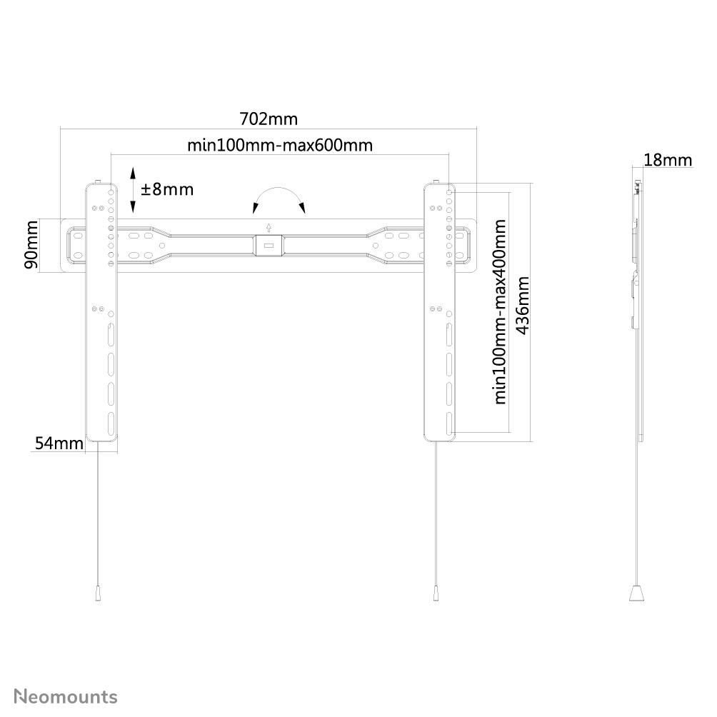 Neomounts Monitor-Wandhalterung - 94 cm (37 Zoll) - 190,5 cm (75 Zoll) - 35 kg - 200 x 200 mm - 600 x 400 mm - Schwarz