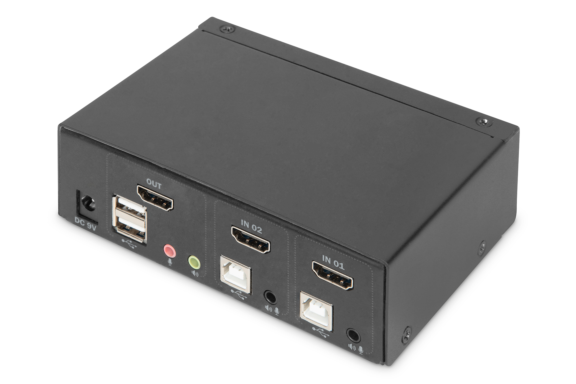 HDMI-Splitter, USB-Anschlüsse, DC-Netz, Metallgehäuse, Ein-/Ausgänge