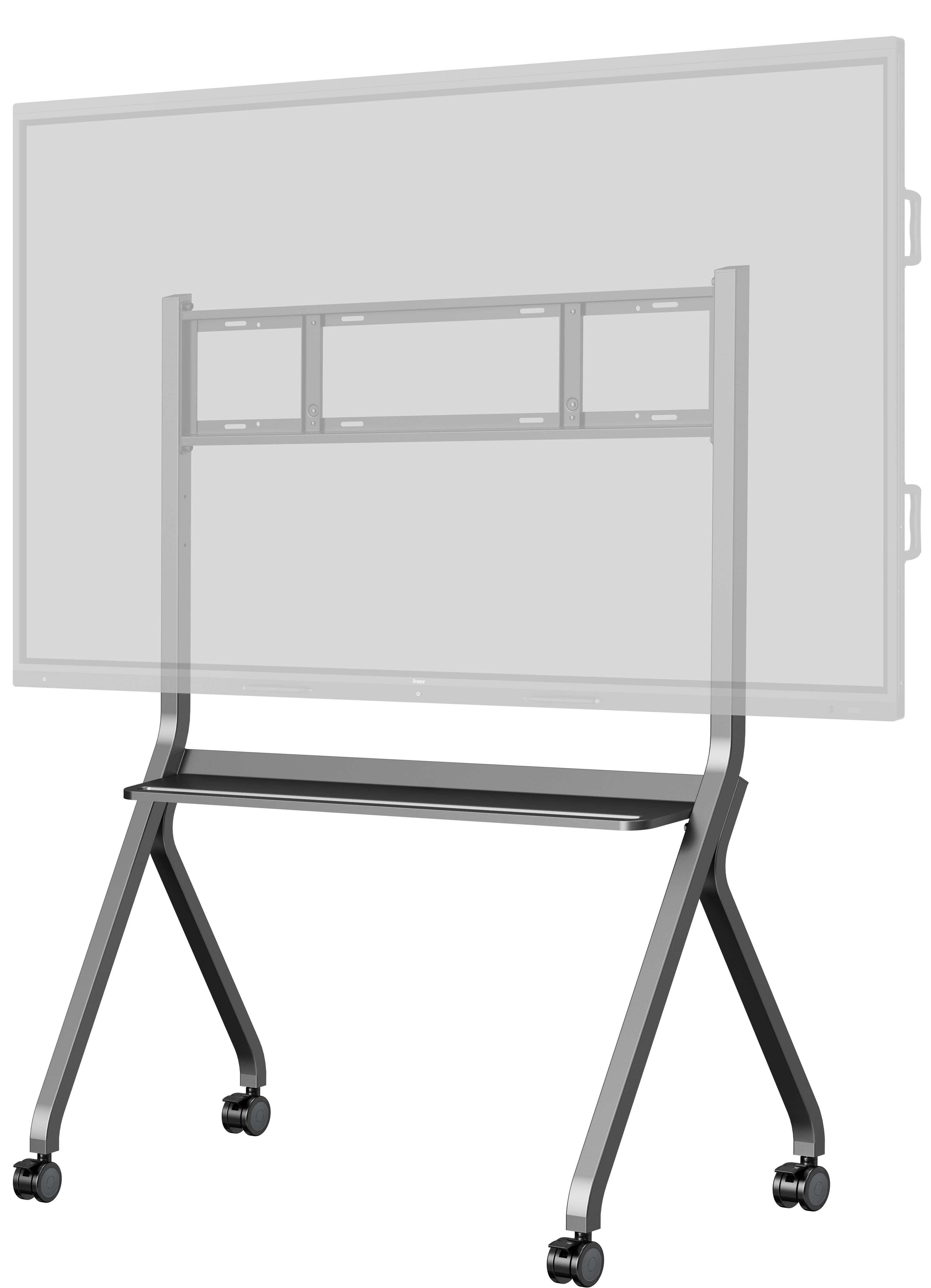 TV-Ständer, mobiler Ständer, rollbarer Sockel, Metallrahmen, Glas-/Clear-Panel