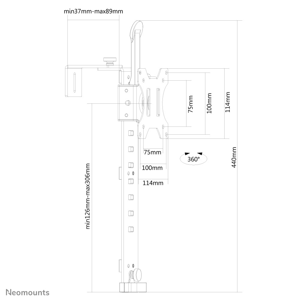 Neomounts Monitor-Tischhalterung - Klemme - 8 kg - 25,4 cm (10 Zoll) - 76,2 cm (30 Zoll) - 100 x 100 mm - Schwarz
