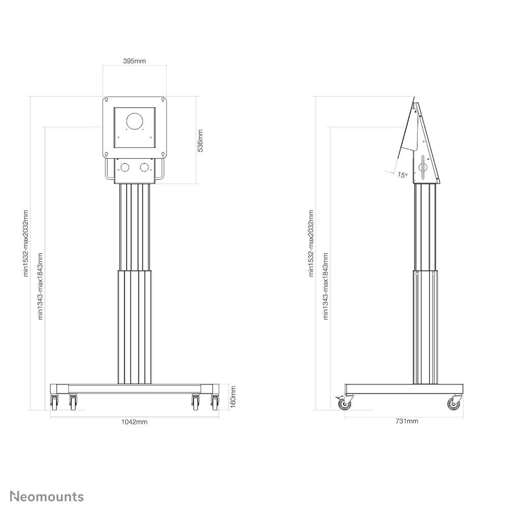 Neomounts Select Neomounts Motorisierter Bodenständer - 150 kg - -25,4 mm (-1 Zoll) - 127 cm (50 Zoll) - 350 x 350 mm - 350 x 350 mm - 1245 - 1745 mm