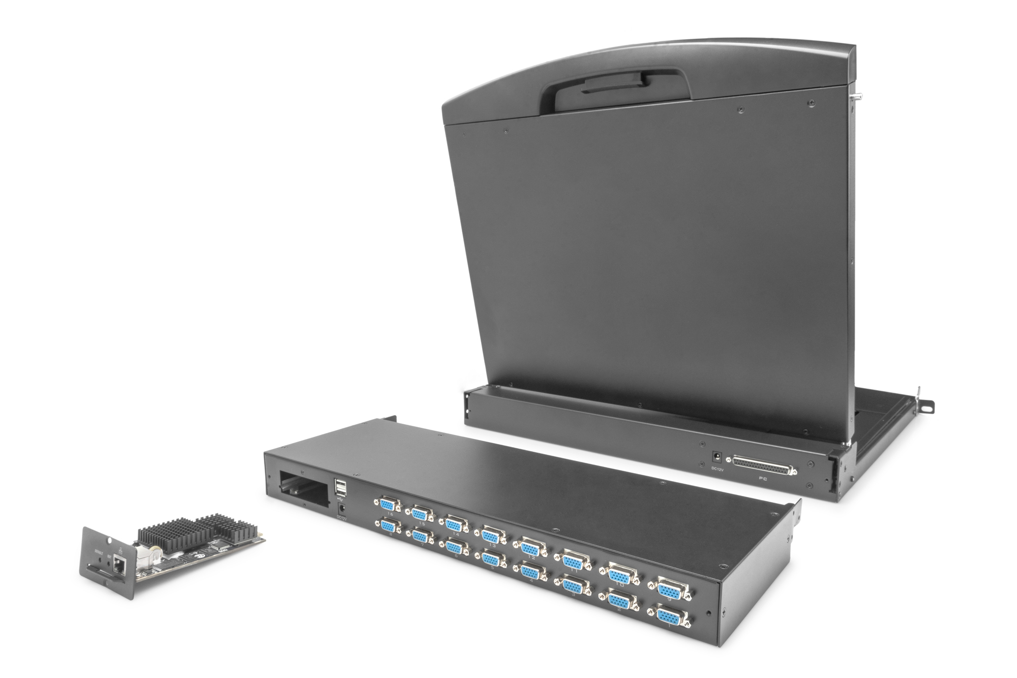 kabelbasierter kvm-schalter-karte, vga-anschlüsse, rack-mount, pc-ausbau, hardware-karte