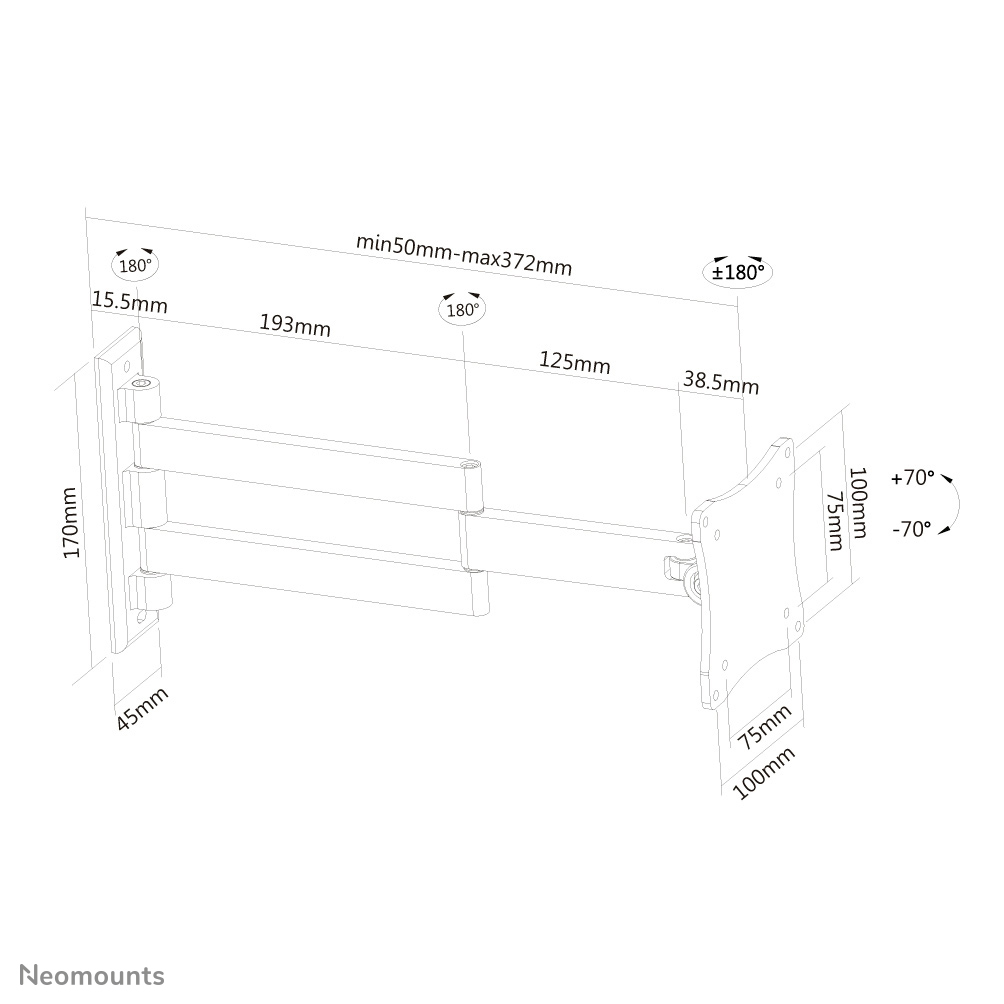Neomounts TV/Monitor-Wandhalterung - 25,4 cm (10") - 68,6 cm (27") - 75 x 75 mm - 100 x 100 mm - 0 - 20 Grad  - Silber