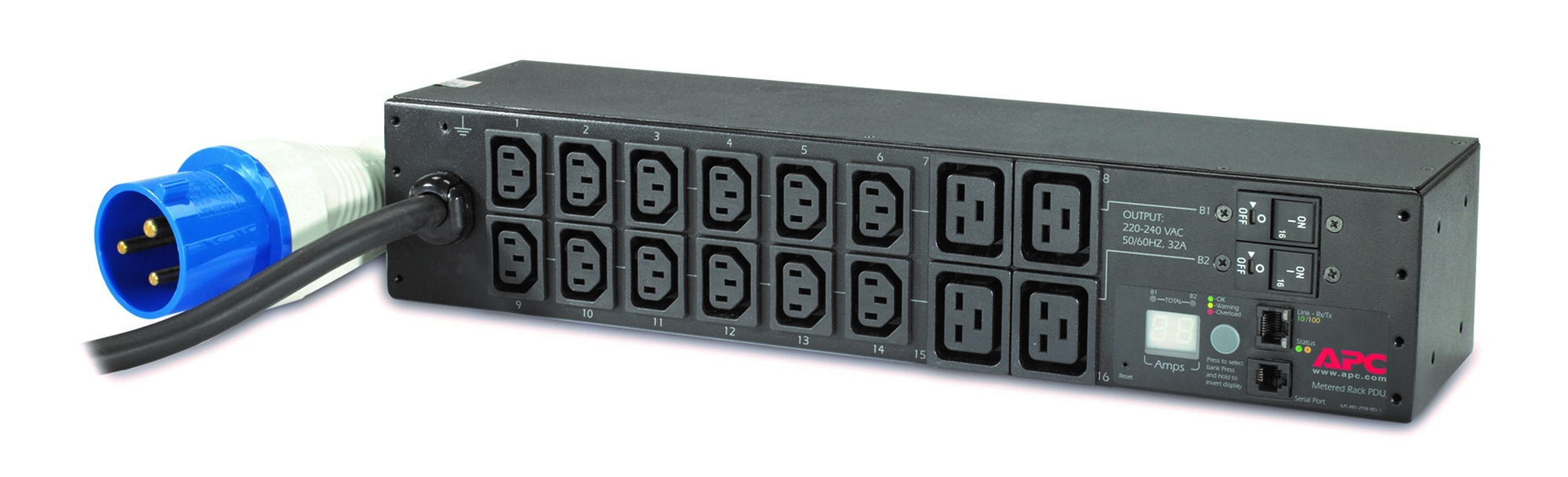 APC AP7822B - RACK PDU, METERED, 2U, 32A, 230V, (12) C13 & (4) C19 APC AP7822B - RACK PDU, METERED, 2U, 32A, 230V, (12) C13 & (4) C19