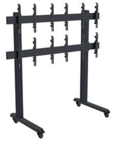 TV-Wandhalterung, rollbarer TV-Ständer, schwarzes Metall, Doppelquerträger, mehrfach verstellbar