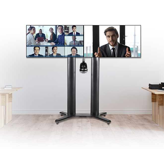 B-TECH MODE-AL - Premium Freestanding Twin Screen VC Stand - (VESA 600 x 400) - 2m BT8712/BS B-TECH MODE-AL - Premium Freestanding Twin Screen VC Stand - (VESA 600 x 400) - 2m BT8712/BS