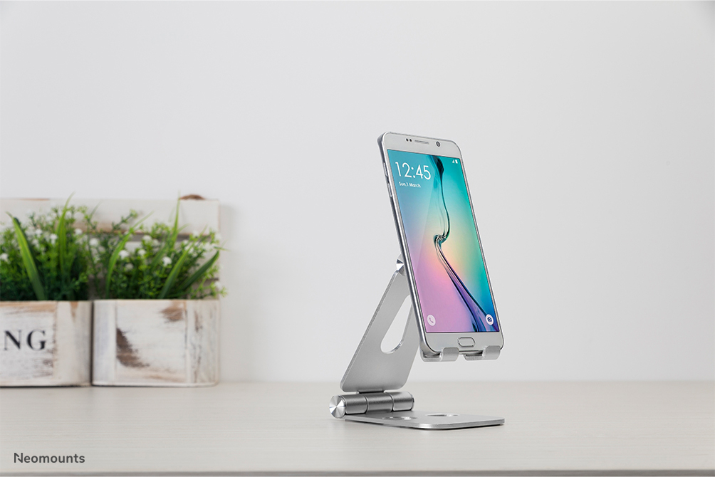 Neomounts Faltbarer Telefon-Ständer - Handy/Smartphone - Passive Halterung - Tisch/Bank - Indoor - Silber
