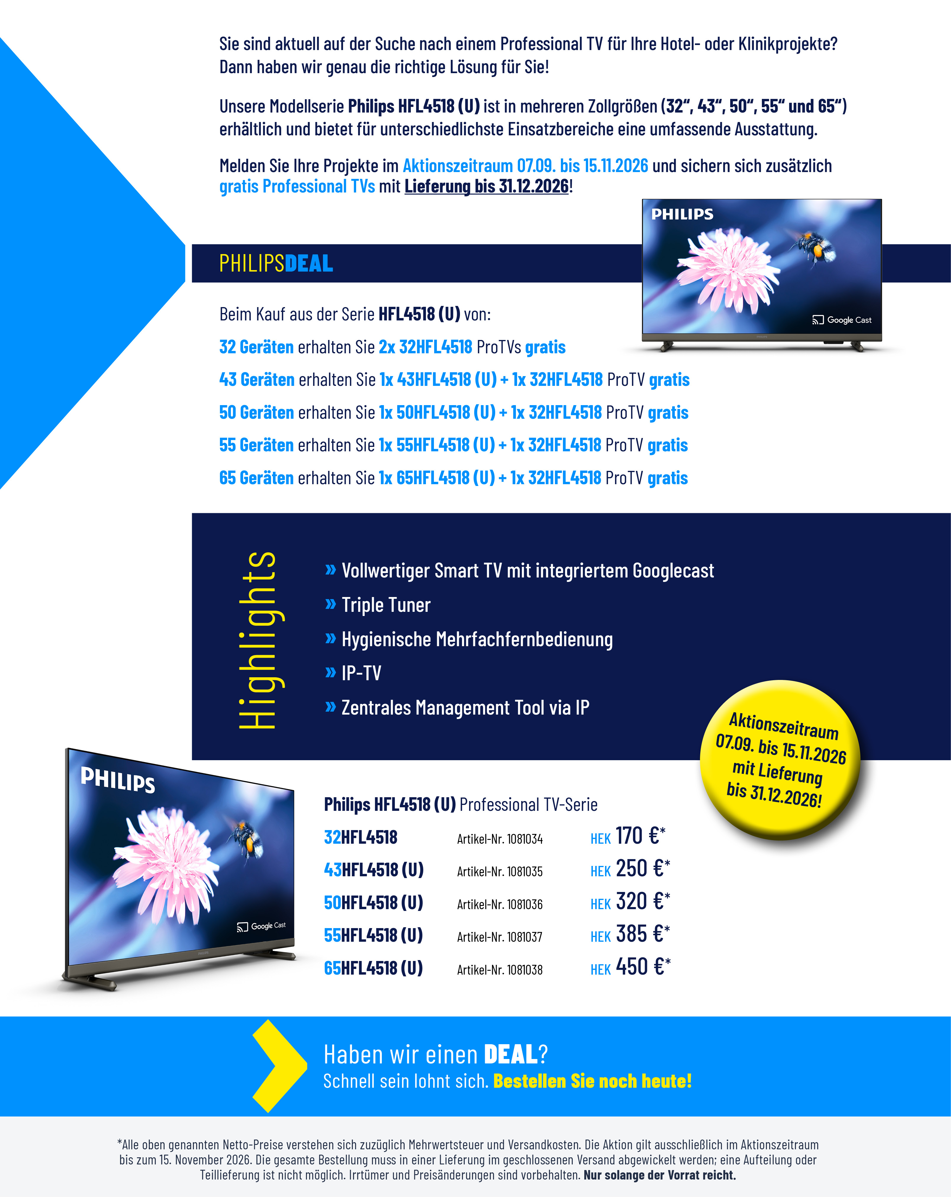 Fernseher, LED-Fernseher, 32 Zoll, ProTV, Philips HFL4518