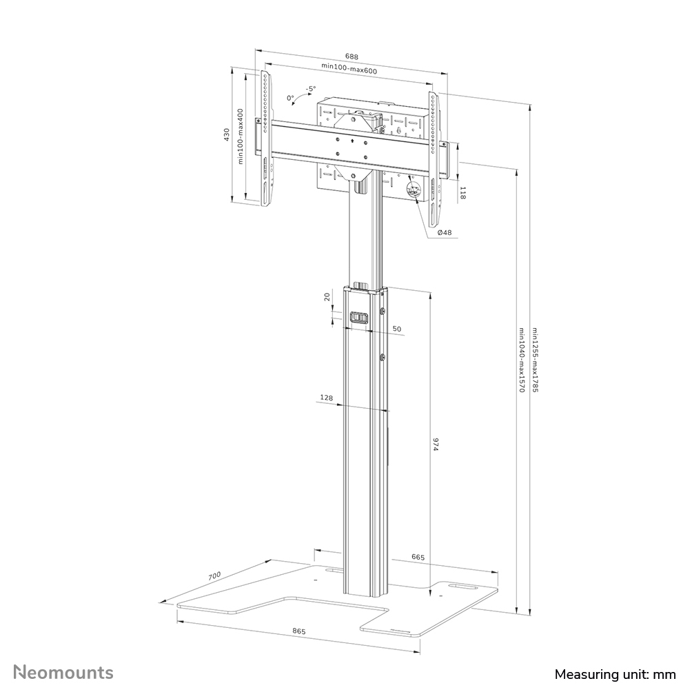 Neomounts Move Up Display Floor Stand 32-75" solid steel floor plate