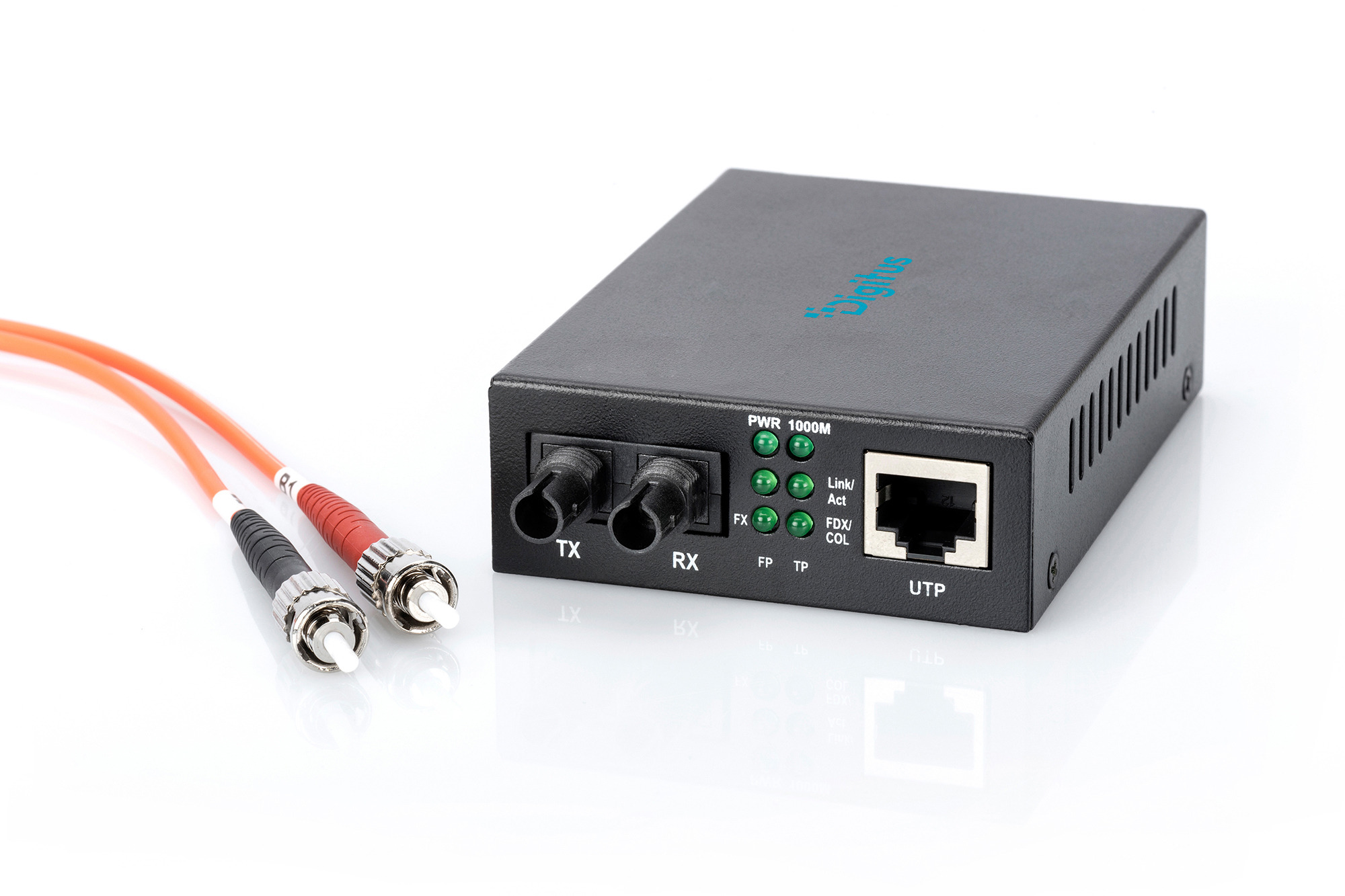 Glasfaser-Medienkonverter, Ethernet-Konverter, Schwarzes Gehäuse, RJ45-Anschluss, ST-Glasfaseranschlüsse