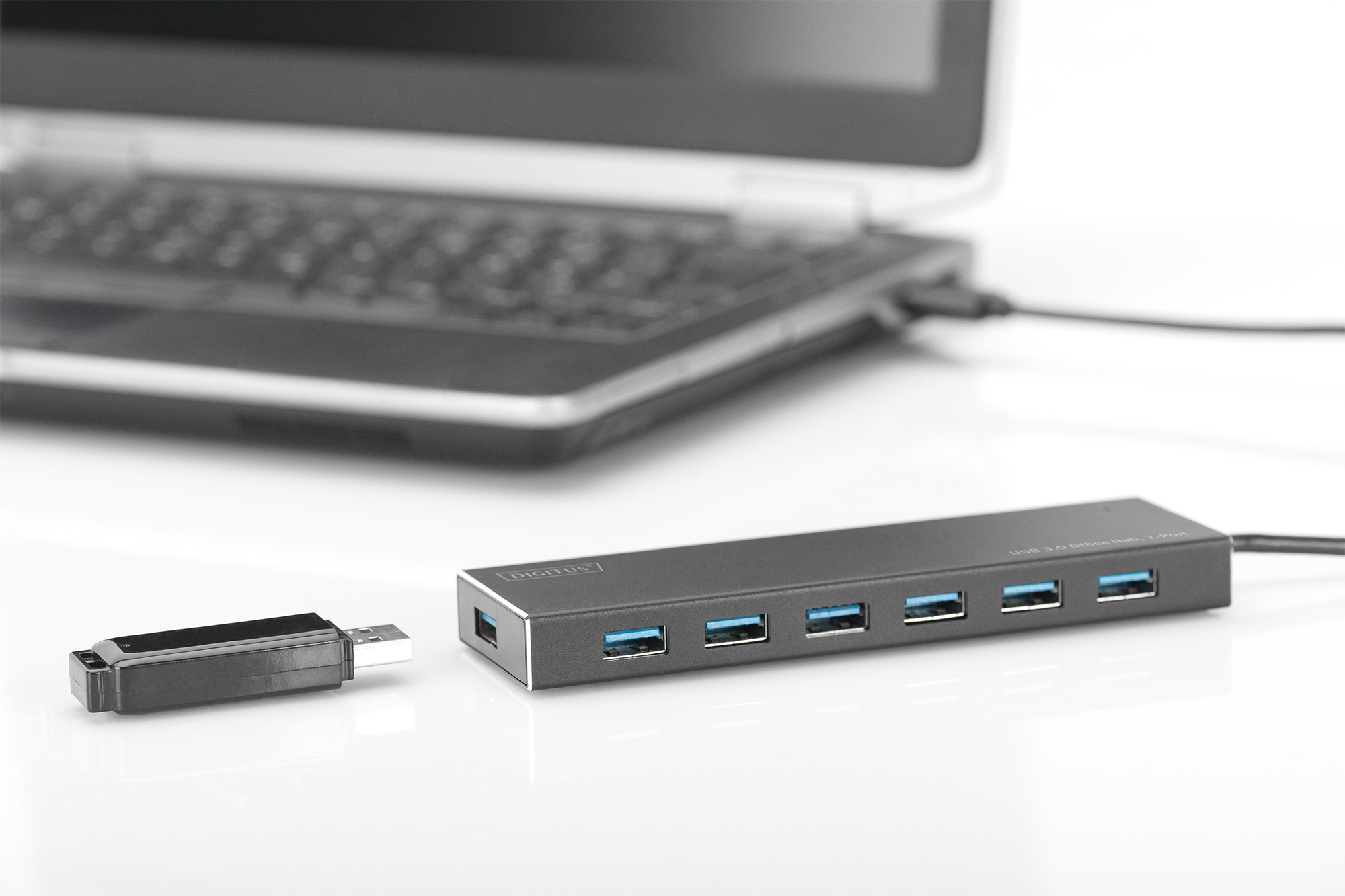 USB-Hub, USB-Hub 7-Port, Metallgehäuse, blaue USB-Ports, Computerzubehör