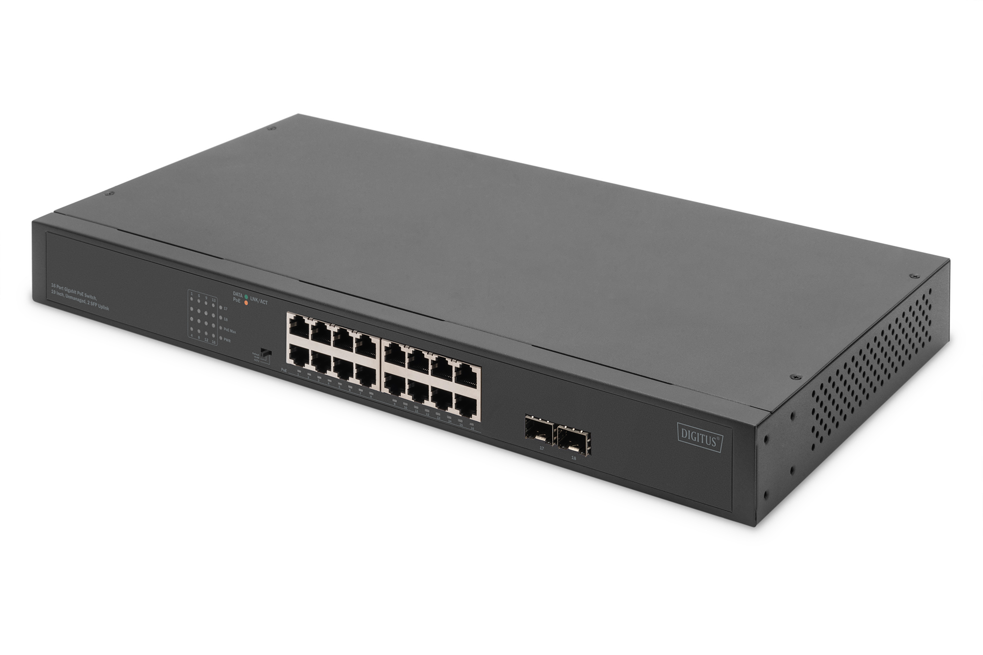 DIGITUS DN-95347-2 16-Port Gigabit Netzwerkswitch, 19 Zoll, unmanaged, 2 Uplink Ports, SFP Elektronik, Hardware, Computerausrüstung, Router, Knotenpunkt