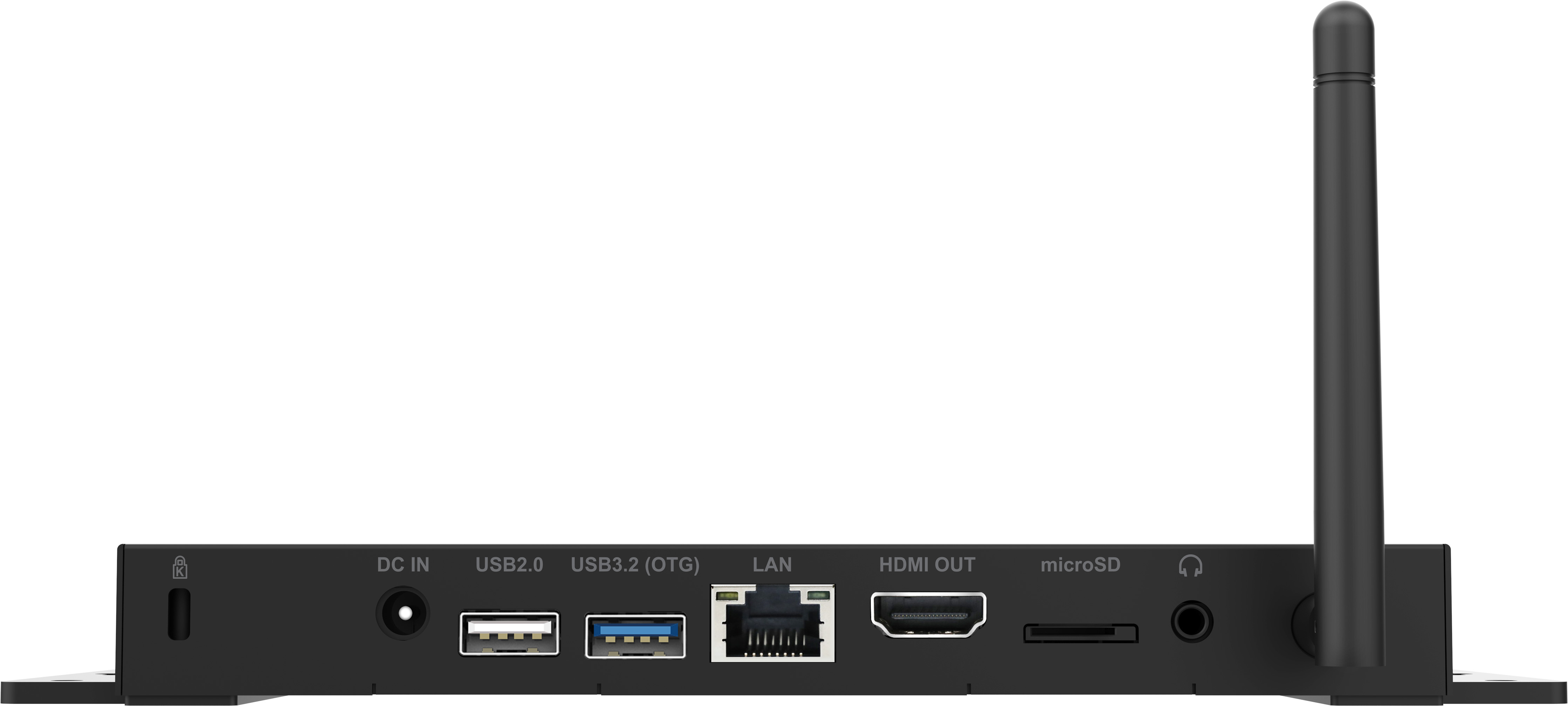 wifi antenna, HDMI out, LAN, USB 3.2, DC in